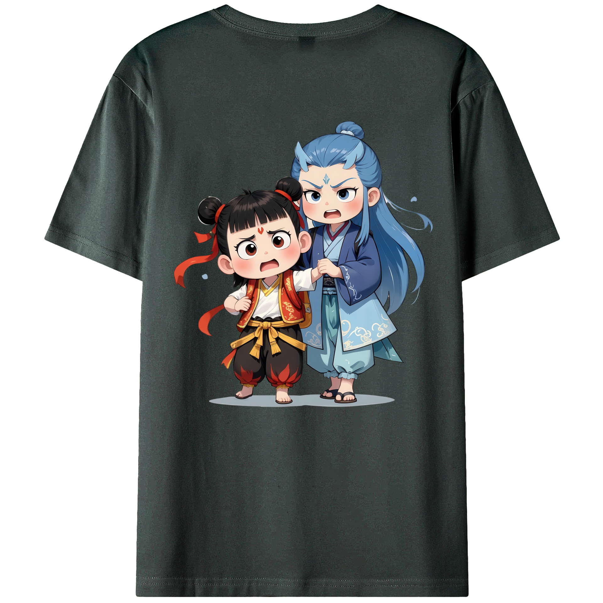 （画像用） Ne Zha 2 ナタ 魔童の大暴れ 綿100％ メンズ半袖Tシャツ（バックプリント） 通気性